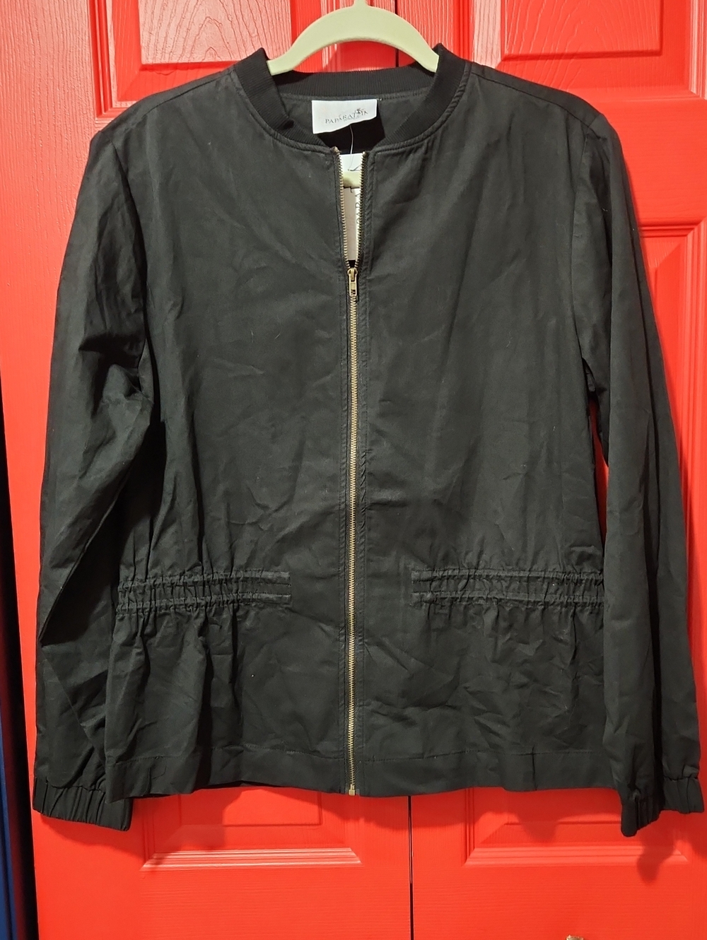 Sz M Pink Paparatzi Boutique Black Zip-Front Bomber Jacket